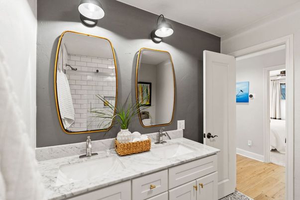 Bathroom, Dual Sink Vanities, Interior, Wood Texture Flooring
