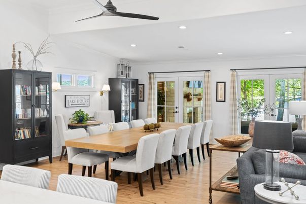 Dining room, Interior, Recessed Lighting, Wood Texture Flooring