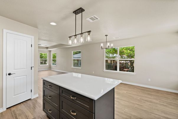 Empty room, Interior, Pendant Lights, Recessed Lighting, Wood Texture Flooring