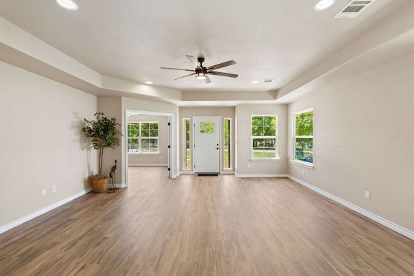 Empty room, Interior, Recessed Lighting, Wood Texture Flooring
