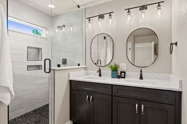 Bathroom, Dual Sink Vanities, Glass Shower, Interior