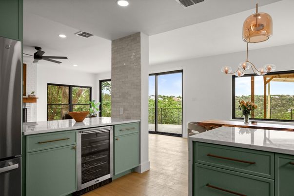 Interior, Kitchen, Pendant Lights, Recessed Lighting, Wood Texture Flooring