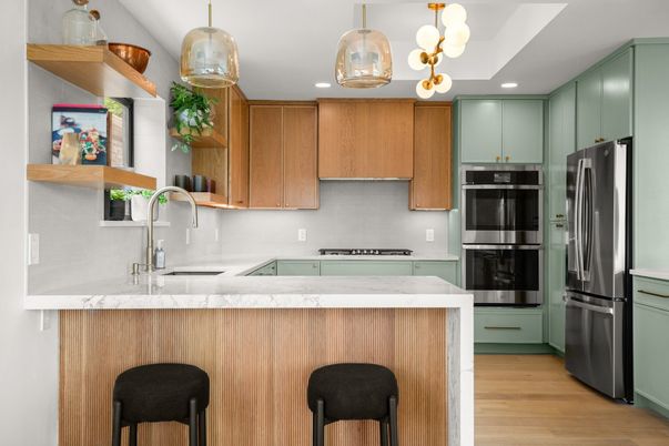 Interior, Kitchen, Pendant Lights, Recessed Lighting, Wood Texture Flooring