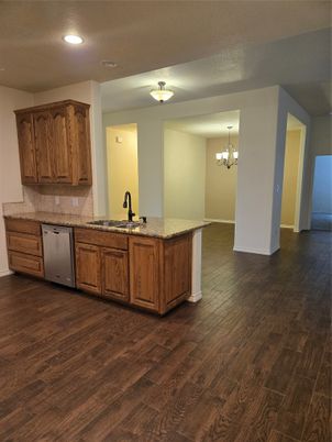 Chandelier, Interior, Kitchen, Recessed Lighting, Wood Texture Flooring