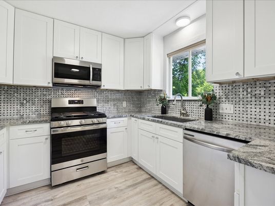 Interior, Kitchen, Stainless Steel Appliances, Wood Texture Flooring