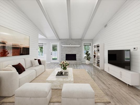 Fireplace, Interior, Living room, Stone Walls, Wood Texture Flooring