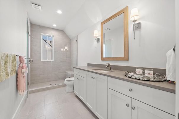 Bathroom, Dual Sink Vanities, Glass Shower, Interior, Recessed Lighting