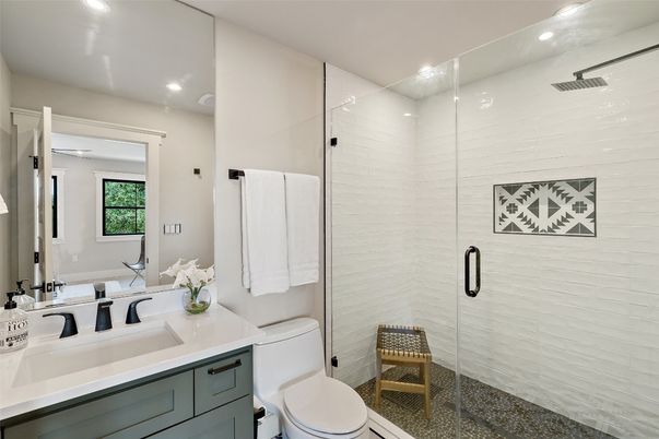 Bathroom, Glass Shower, Interior, Recessed Lighting