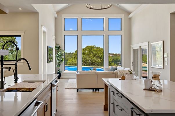 Interior, Kitchen, Living room, Recessed Lighting, Wood Texture Flooring