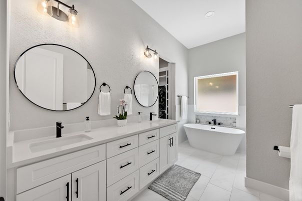 Bathroom, Dual Sink Vanities, Free Standing Baths, Interior, Recessed Lighting