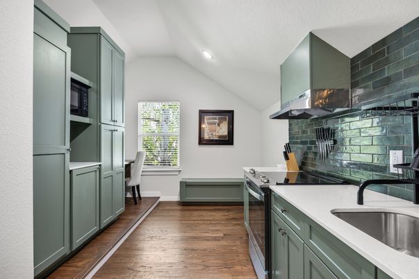 Interior, Kitchen, Recessed Lighting, Wood Texture Flooring