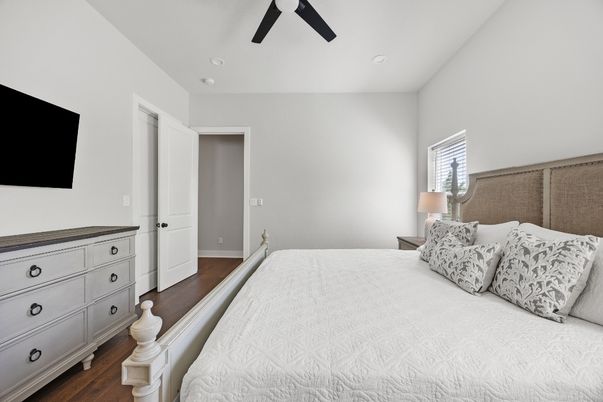 Bedroom, Interior, Recessed Lighting, Wood Texture Flooring