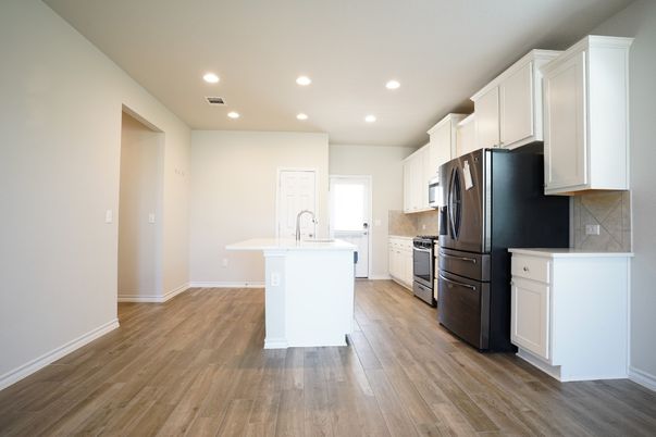Interior, Kitchen, Recessed Lighting, Wood Texture Flooring