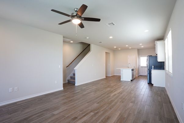 Empty room, Interior, Kitchen, Recessed Lighting, Wood Texture Flooring