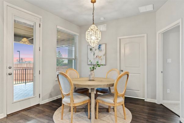 Chandelier, Dining room, Interior, Pendant Lights, Wood Texture Flooring