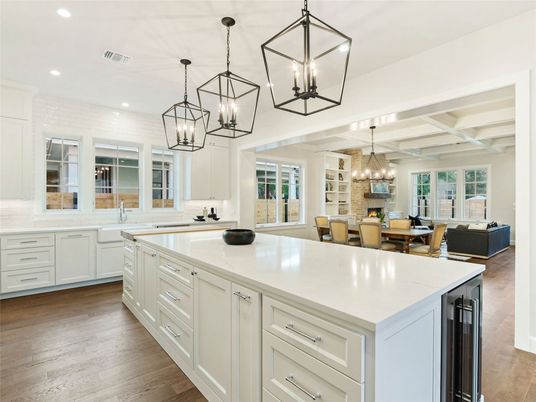 Dining room, Interior, Kitchen, Living room, Pendant Lights, Recessed Lighting, Wood Texture Flooring
