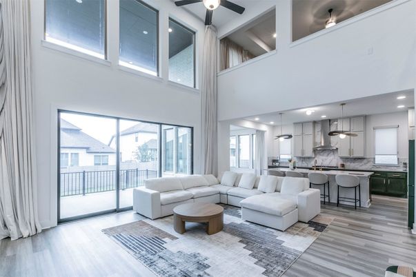Interior, Kitchen, Living room, Pendant Lights, Recessed Lighting, Wood Texture Flooring