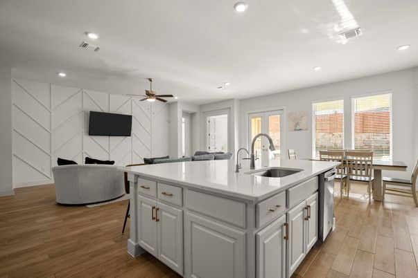 Dining room, Interior, Kitchen, Recessed Lighting, Wood Texture Flooring