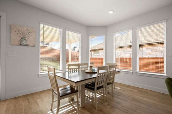 Dining room, Interior, Recessed Lighting, Wood Texture Flooring