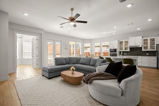 Interior, Kitchen, Living room, Recessed Lighting, Wood Texture Flooring