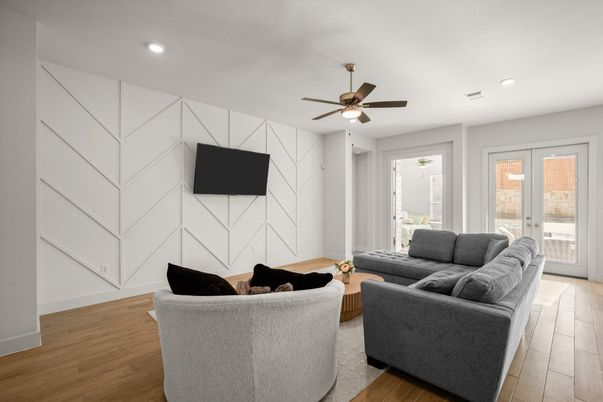 Interior, Living room, Recessed Lighting, Wood Texture Flooring