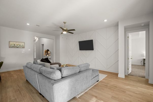 Interior, Living room, Recessed Lighting, Wood Texture Flooring