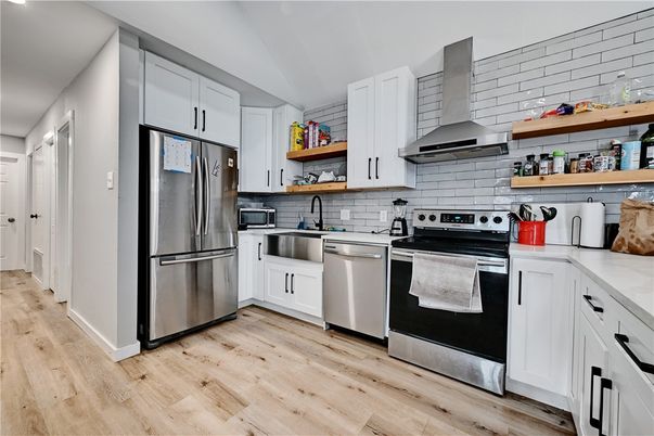 Interior, Kitchen, Stainless Steel Appliances, Wood Texture Flooring