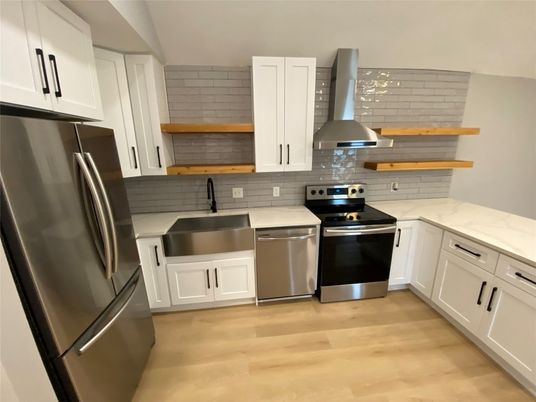 Interior, Kitchen, Stainless Steel Appliances, Wood Texture Flooring