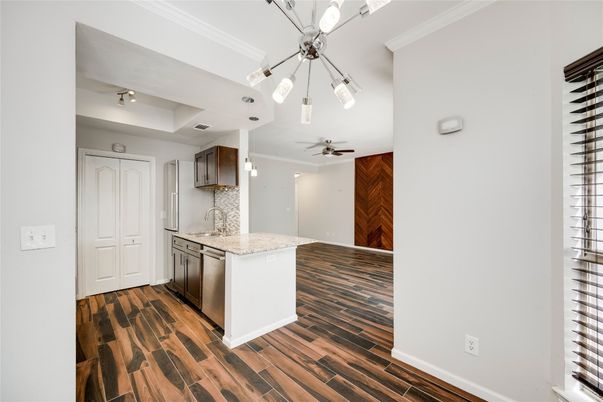 Interior, Kitchen, Pendant Lights, Wood Texture Flooring