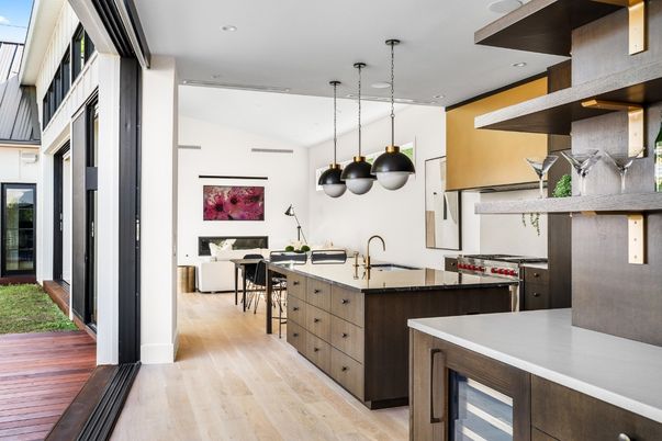 Interior, Kitchen, Living room, Pendant Lights, Recessed Lighting, Stainless Steel Appliances, Wood Texture Flooring