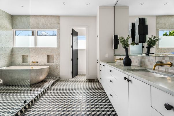 Bathroom, Dual Sink Vanities, Glass Shower, Interior, Recessed Lighting