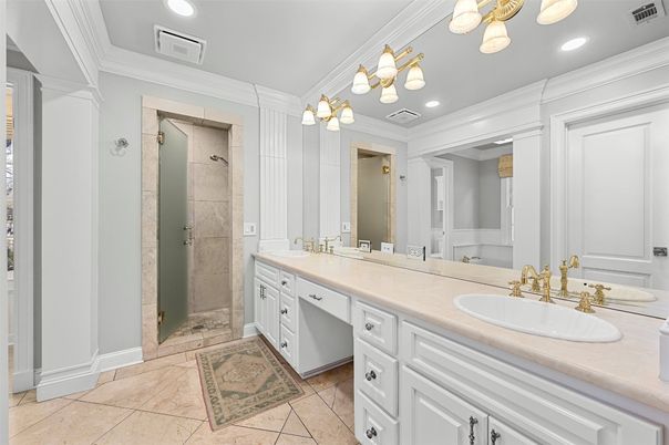 Bathroom, Dual Sink Vanities, Glass Shower, Interior, Recessed Lighting