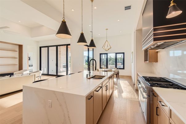 Interior, Kitchen, Living room, Pendant Lights, Recessed Lighting, Stainless Steel Appliances, Wood Texture Flooring