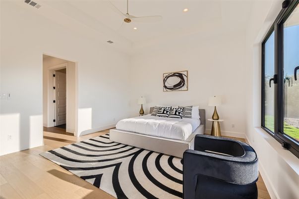 Bedroom, Interior, Recessed Lighting, Wood Texture Flooring