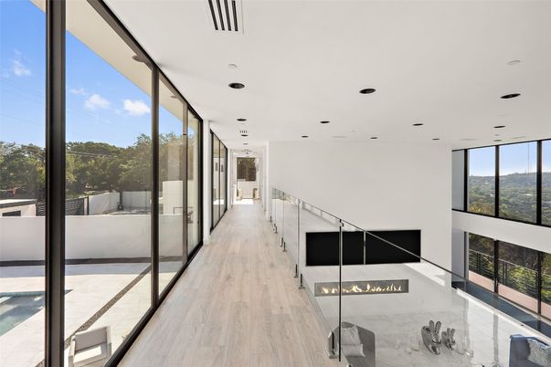 Fireplace, Interior, Recessed Lighting, Wood Texture Flooring