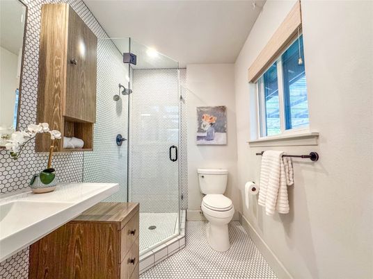 Bathroom, Glass Shower, Interior, Recessed Lighting