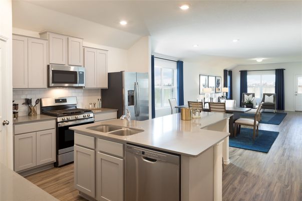Dining room, Interior, Kitchen, Recessed Lighting, Stainless Steel Appliances, Wood Texture Flooring