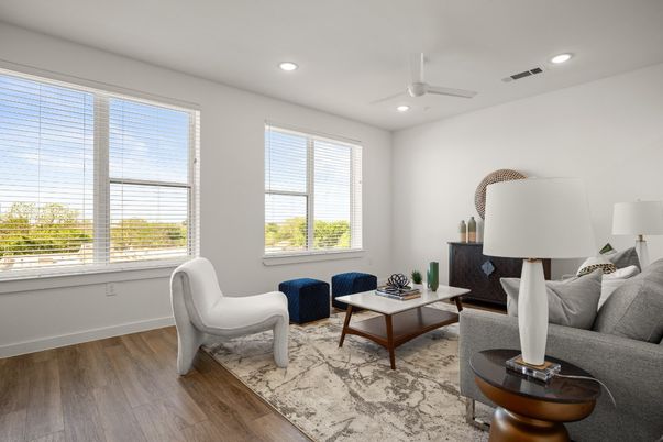 Interior, Living room, Recessed Lighting, Wood Texture Flooring