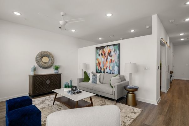 Interior, Living room, Recessed Lighting, Wood Texture Flooring
