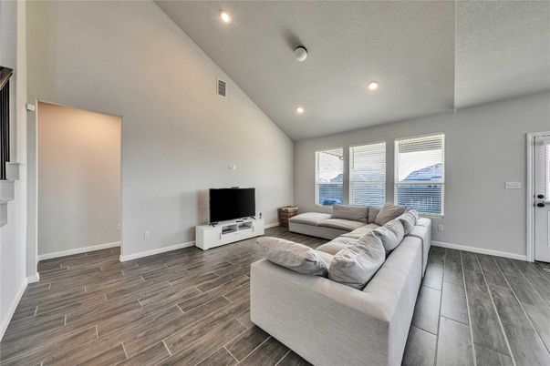 Interior, Living room, Recessed Lighting, Wood Texture Flooring