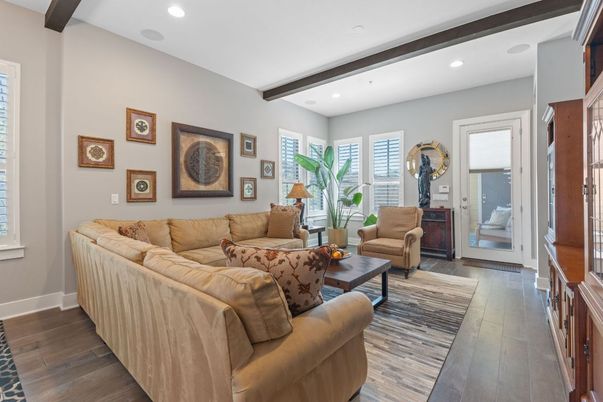 Interior, Living room, Recessed Lighting, Wooden Beams, Wood Texture Flooring