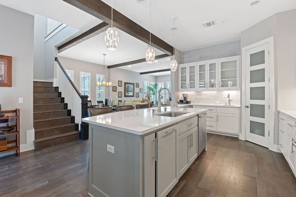 Chandelier, Interior, Kitchen, Pendant Lights, Recessed Lighting, Wood Texture Flooring