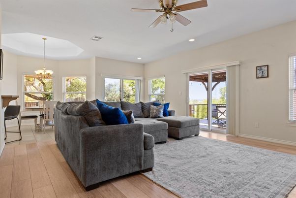 Chandelier, Dining room, Interior, Living room, Recessed Lighting, Wood Texture Flooring