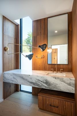 Bathroom, Interior, Recessed Lighting, Wooden Walls