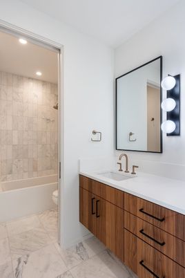 Bathroom, Dual Sink Vanities, Interior, Marble, Recessed Lighting