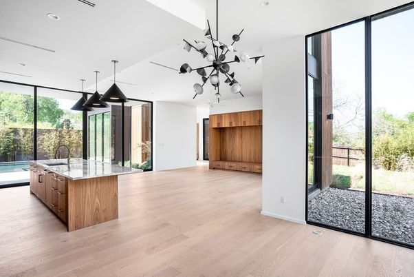 Interior, Kitchen, Pendant Lights, Recessed Lighting, Wood Texture Flooring