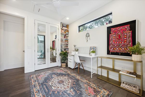 Home Office, Interior, Recessed Lighting, Wood Texture Flooring