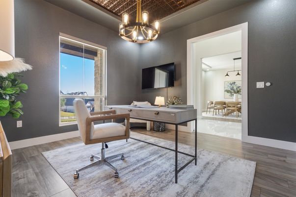 Home Office, Interior, Pendant Lights, Wood Texture Flooring