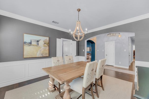 Chandelier, Dining room, Interior, Wood Texture Flooring