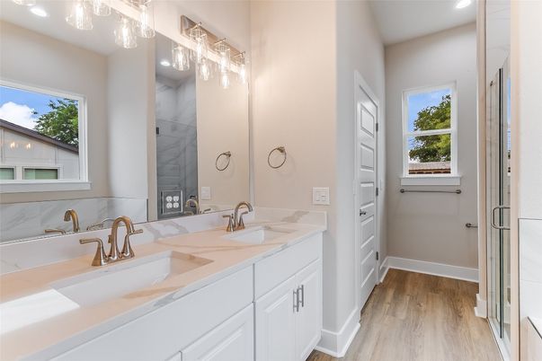 Bathroom, Dual Sink Vanities, Interior, Wood Texture Flooring